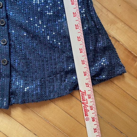 FREE PEOPLE Sequin Shirtee Varsity Navy Top Blouse Semi Sheer Boho Revolve - Picture 14 of 15